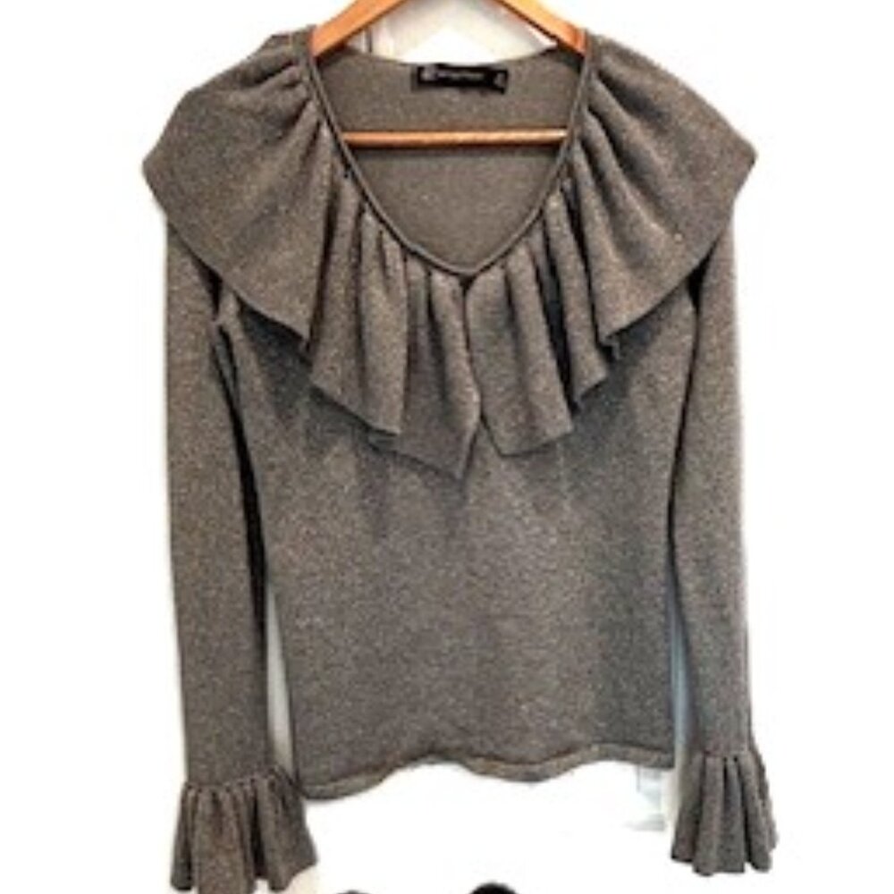 NY&Co Silver/Gray Metallic Sweater, Size Small